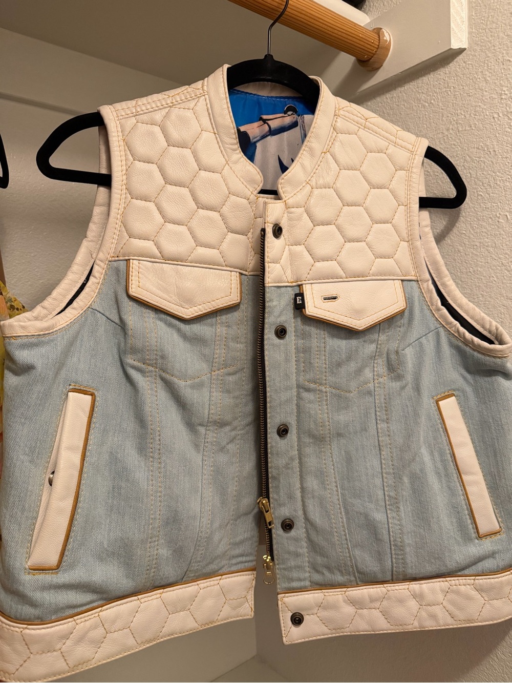 Espinoza’s Custom Cowhide Leather and Denim Club Style Vest